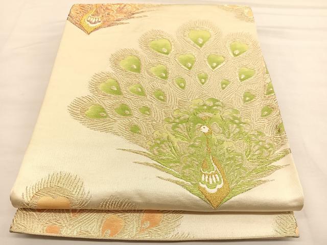 平和屋着物◎六通柄袋帯 唐織 孔雀 金糸 正絹 逸品 BAAU1405hv