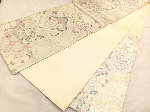 平和屋着物◎六通柄袋帯 唐織 正倉院双鶴花文 銀糸 正絹 逸品 BAAU1408hv