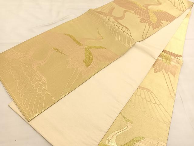 平和屋着物◎六通柄袋帯 鶴 金糸 正絹 逸品 BAAU1418hv