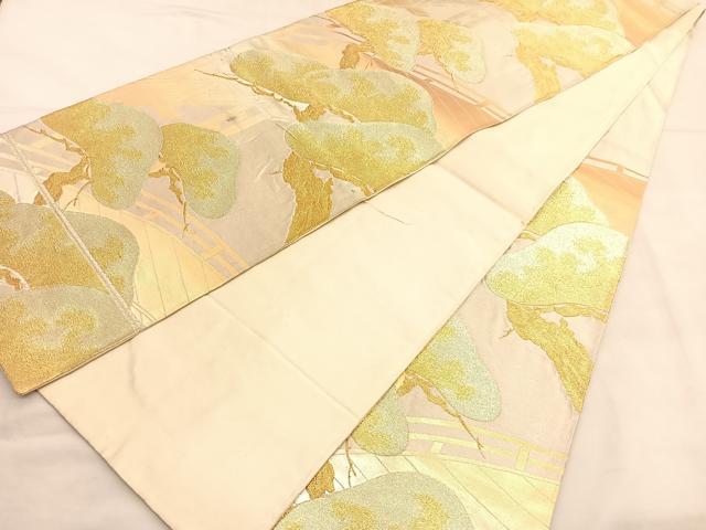 平和屋着物◎六通柄袋帯 渡橋松文 金糸 正絹 逸品 BAAU1471hv