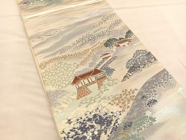 平和屋着物◎六通柄袋帯 唐織 名勝百景 修学院離宮 銀糸 正絹 逸品 BAAU1472hv