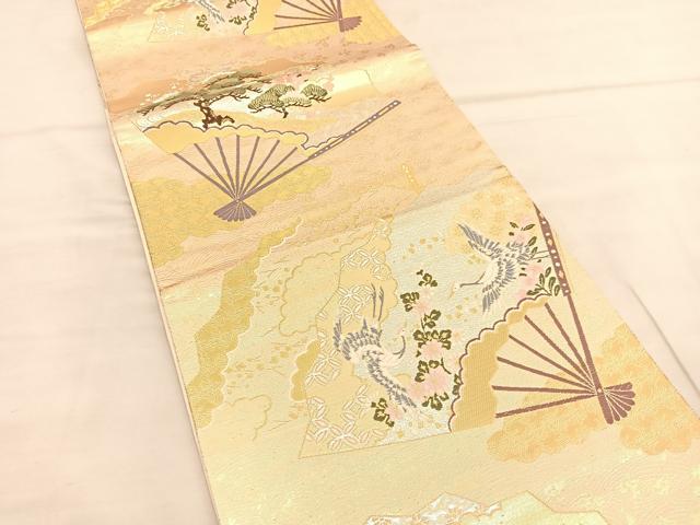 平和屋着物◎六通柄袋帯 唐織 扇面蒔絵花文 金銀糸 正絹 逸品 BAAU1477hv