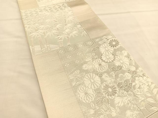平和屋着物◎六通柄袋帯 有職菊竹文 銀糸 正絹 逸品 BAAU1478hv