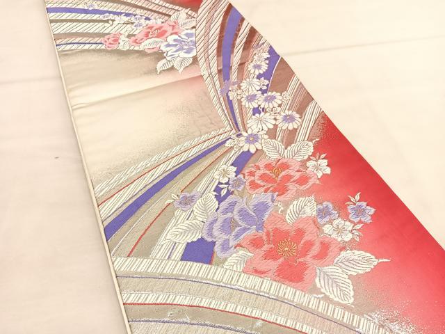 平和屋着物◎六通柄袋帯 唐織 草花文 プラチナ箔 正絹 逸品 BAAU1526hv