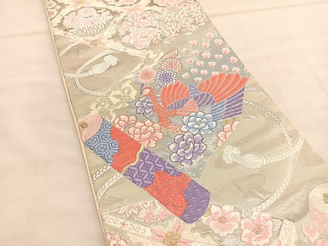 平和屋着物◎六通柄 本袋帯 唐織 絵巻物草紙紋 純プラチナ箔 正絹 逸品 BAAU1539hv