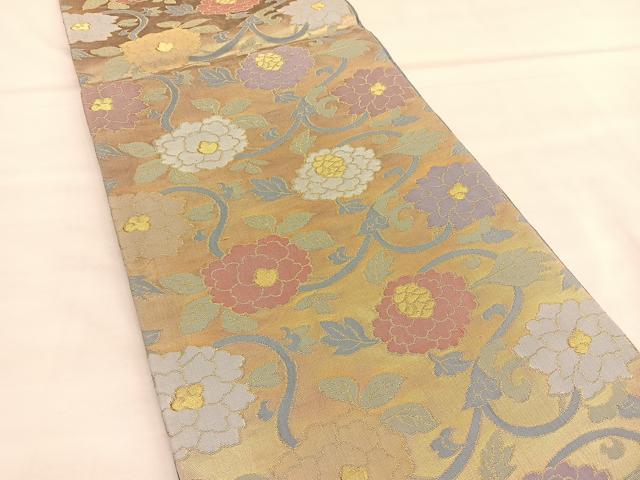 平和屋着物◎六通柄袋帯 牡丹唐草文 金糸 正絹 逸品 BAAU1541hv
