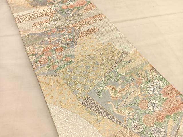 平和屋着物◎宝珠本佐賀錦 六通柄袋帯 色紙飛鶴花文 九百錦 金銀糸 正絹 逸品 BAAU1542hv