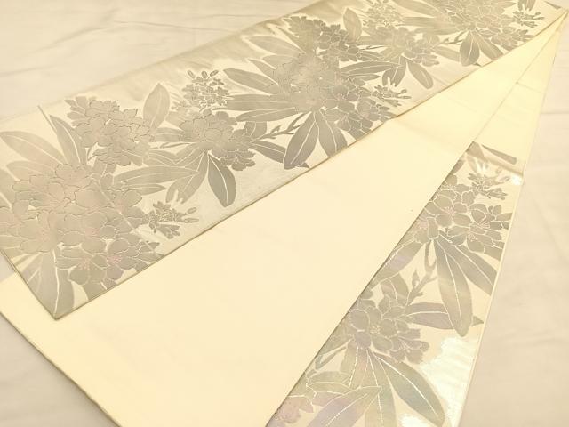 平和屋着物◎六通柄袋帯 草花文 銀糸 引箔 正絹 逸品 BAAU1544hv
