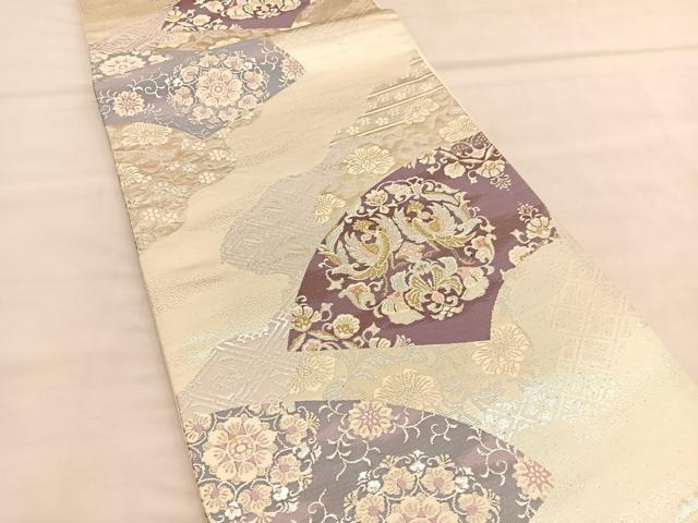平和屋着物◎六通柄袋帯 向かい鳳凰飾花文 金銀糸 正絹 逸品 BAAU1546hv