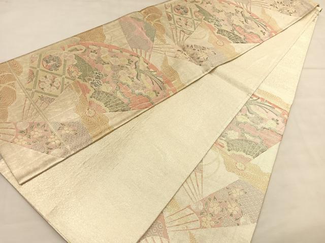 平和屋着物◎900特選佐賀錦 六通柄袋帯 檜扇鳳凰花文 金銀糸 正絹 逸品 BAAU1549hv