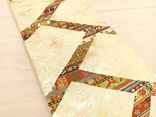 平和屋着物◎六通柄袋帯 唐織 鳳凰兎花唐草文 金糸 正絹 逸品 BAAU1557hv