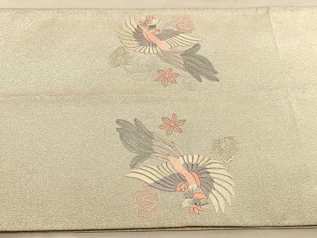 平和屋着物◎太鼓柄袋帯 総刺繍 綴れ 鳳凰花絵皿 銀糸 正絹 逸品 BAAU1558hv