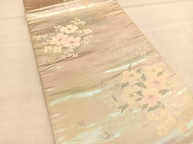平和屋着物◎六通柄袋帯 唐織 舞蝶飾花文 金銀糸 正絹 逸品 BAAU1570hv