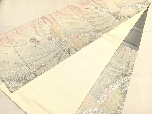 平和屋着物◎六通柄袋帯 唐織 花蝶文 銀糸 正絹 逸品 BAAU1609hv