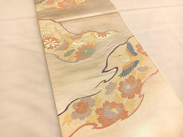 平和屋着物◎六通柄袋帯 唐織 松彩錦 飛鶴花文 金糸 正絹 逸品 BAAU1613hv