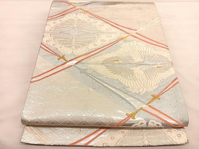平和屋着物◎六通柄袋帯 唐織 向かい蝶双鶴文 金銀糸 正絹 逸品 BAAU1624hv