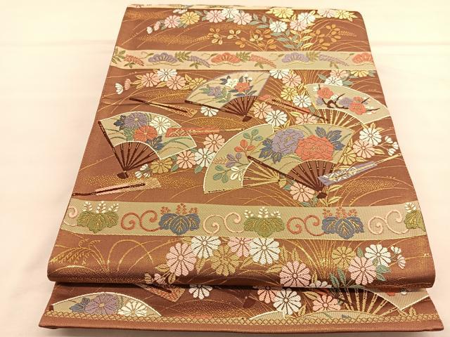 平和屋着物◎六通柄袋帯 唐織 光悦錦 シルクロード 扇面花文 金糸 正絹 逸品 BAAU1634hv