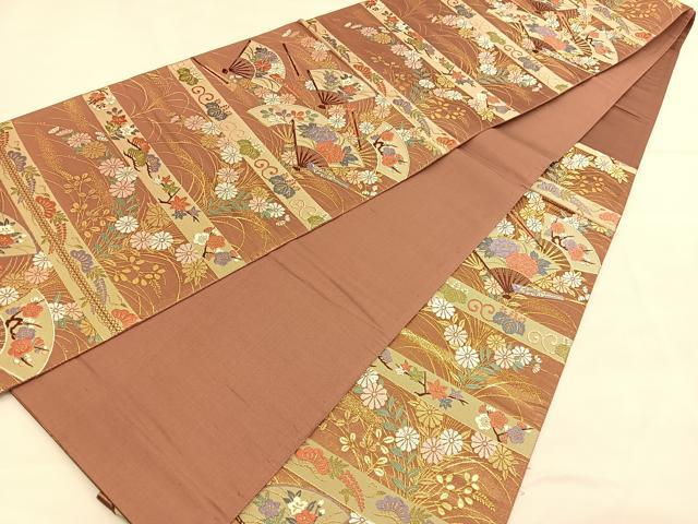 平和屋着物◎六通柄袋帯 唐織 光悦錦 シルクロード 扇面花文 金糸 正絹 逸品 BAAU1634hv