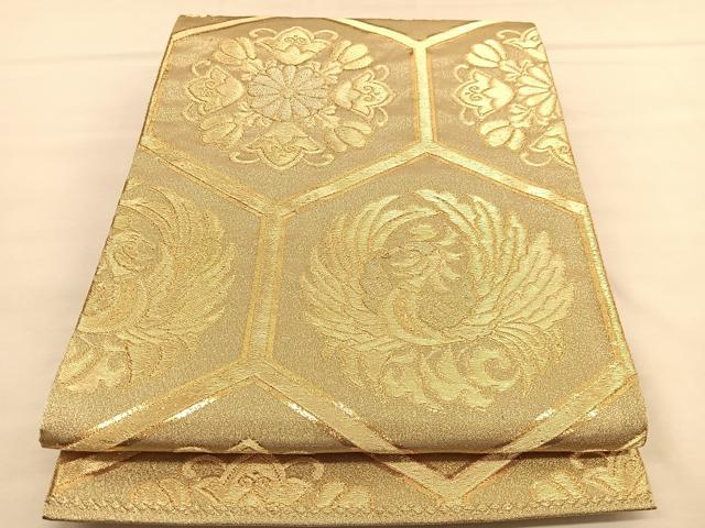 平和屋着物◎六通柄袋帯 鳳凰亀甲花文 金糸 正絹 逸品 BAAU1651hv