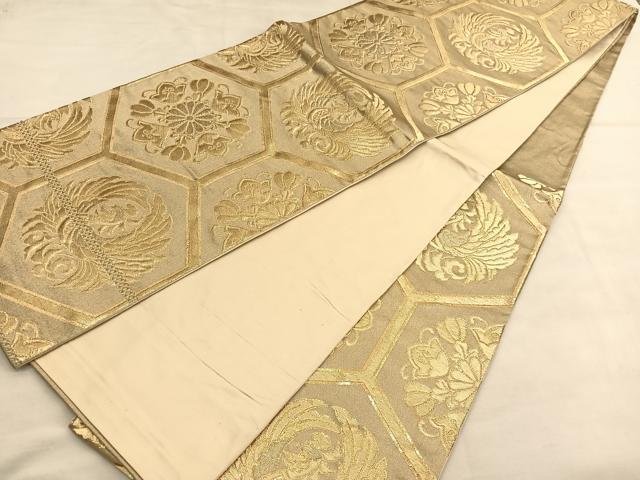 平和屋着物◎六通柄袋帯 鳳凰亀甲花文 金糸 正絹 逸品 BAAU1651hv