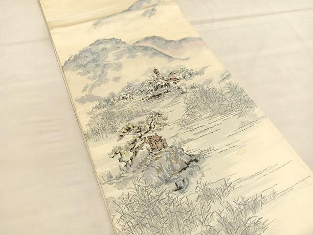 平和屋着物◎六通柄袋帯 唐織 京名所絵図 嵯峨野岬 銀糸 正絹 逸品 BAAU1654hv