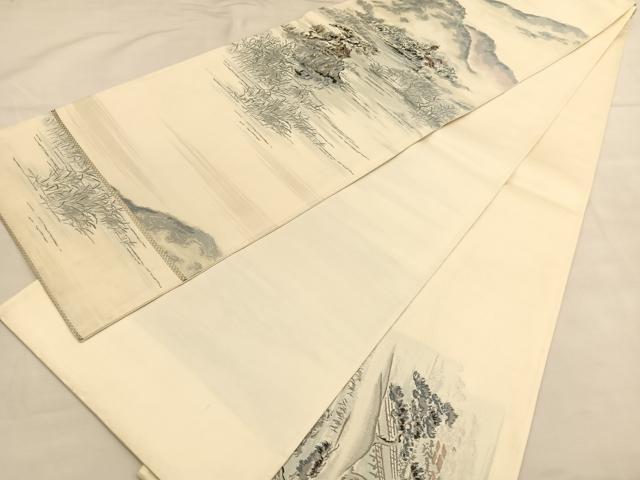 平和屋着物◎六通柄袋帯 唐織 京名所絵図 嵯峨野岬 銀糸 正絹 逸品 BAAU1654hv