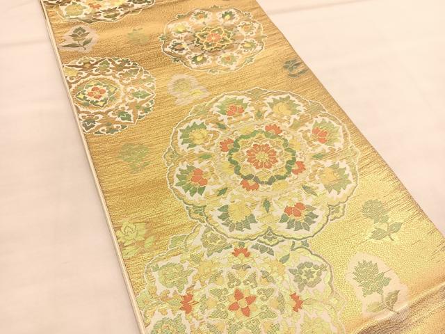 平和屋着物◎六通柄袋帯 正倉院花文 金糸 正絹 逸品 BAAU1658hv