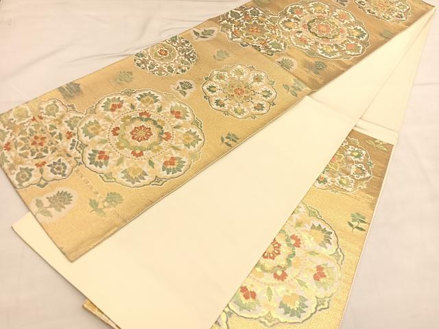 平和屋着物◎六通柄袋帯 正倉院花文 金糸 正絹 逸品 BAAU1658hv