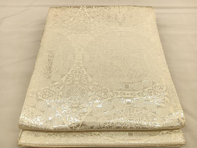 平和屋着物◎六通柄袋帯 狩猟丸文 銀糸 正絹 逸品 BAAU1901hv