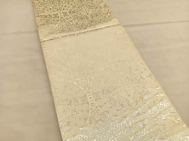 平和屋着物◎六通柄袋帯 狩猟丸文 銀糸 正絹 逸品 BAAU1901hv