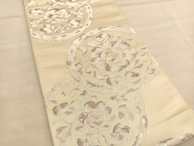 平和屋着物◎六通柄袋帯 花丸文 銀糸 引箔 正絹 逸品 BAAU1969hv
