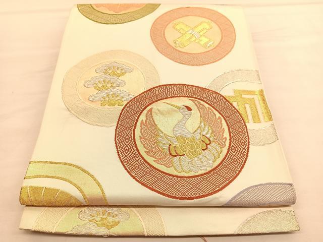 平和屋着物◎六通柄袋帯 鶴松丸文 金銀糸 正絹 逸品 BAAU1970hv