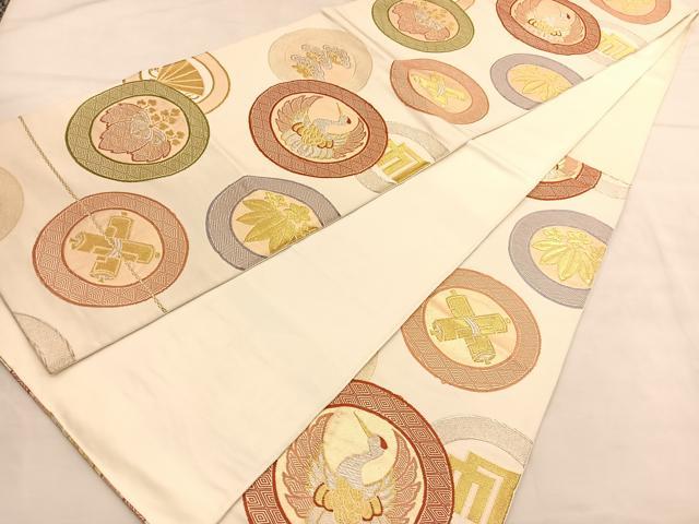 平和屋着物◎六通柄袋帯 鶴松丸文 金銀糸 正絹 逸品 BAAU1970hv