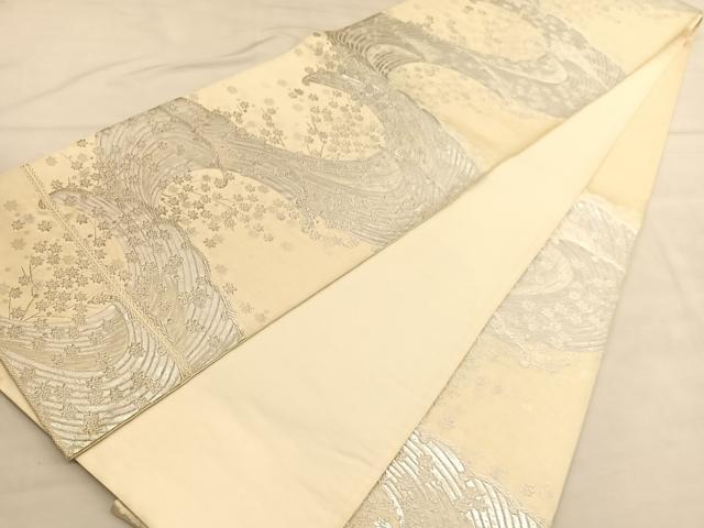 平和屋着物◎六通柄袋帯 立波楓文 銀糸 正絹 逸品 BAAU1971hv
