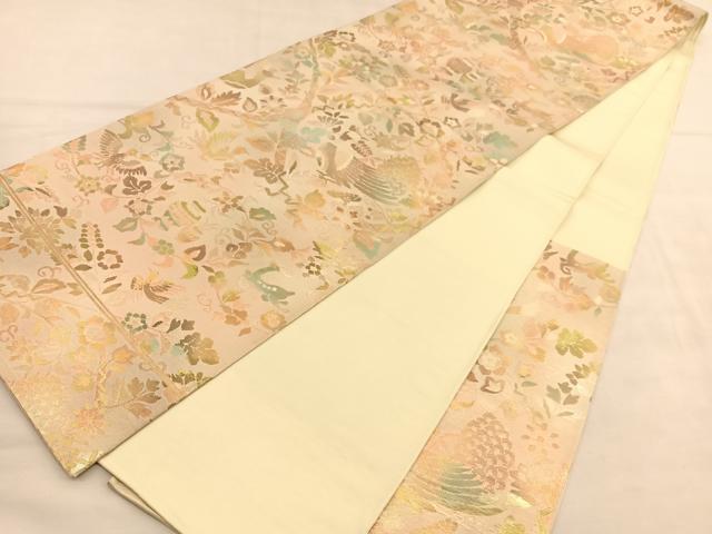 平和屋着物◎六通柄袋帯 孔雀花鳥文 金糸 正絹 逸品 BAAU1980hv