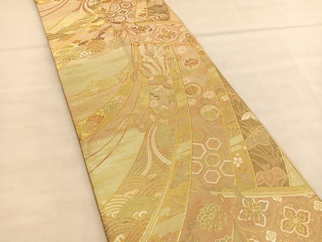 平和屋着物◎佐賀錦 六通柄袋帯 几帳鳳凰松竹梅 金糸 正絹 逸品 BAAU1986hv