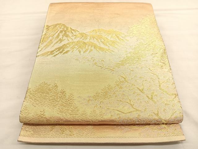 平和屋着物◎六通柄袋帯 遠山風景文 金銀糸 正絹 逸品 BAAU1989hv