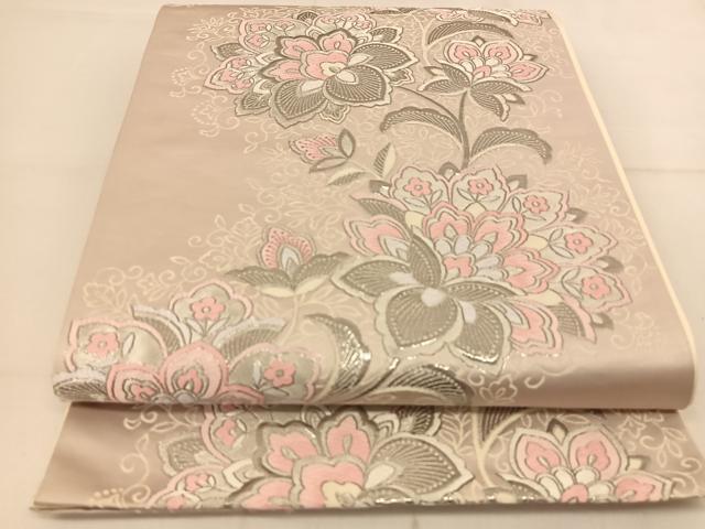 平和屋着物◎六通柄袋帯 唐織 更紗花文 銀糸 正絹 逸品 BAAU2005yc
