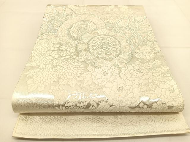 平和屋着物◎六通柄袋帯 唐織 美保姿 鼓花文 銀糸 正絹 逸品 BAAU2010yc