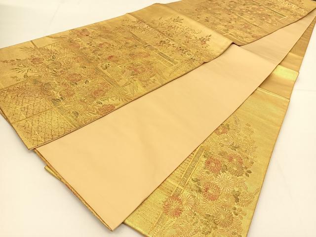 平和屋着物◎六通柄袋帯 風景花文 金彩 正絹 逸品 BAAU2023yc