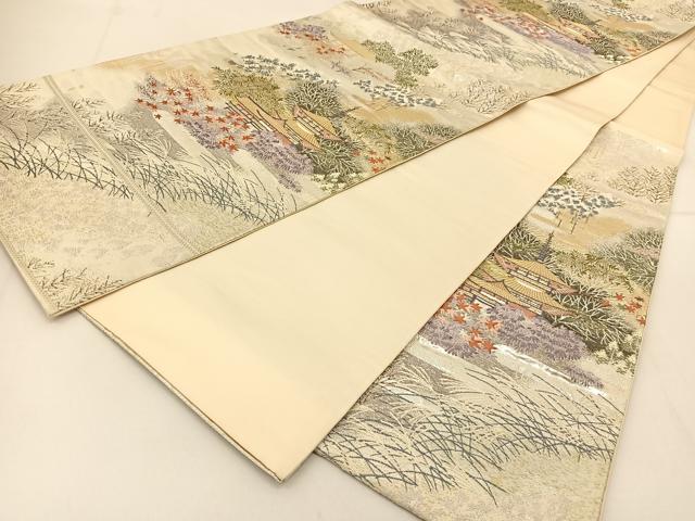 平和屋着物◎六通柄袋帯 風景樹林文 金銀糸 正絹 逸品 BAAU2029yc