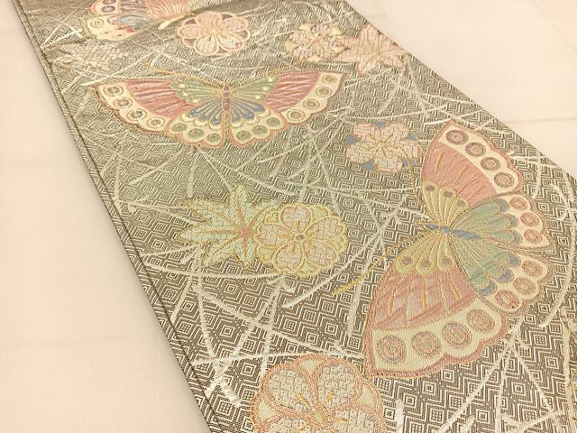 平和屋着物◎佐賀錦 六通柄袋帯 花蝶文 黒地 金銀糸 正絹 逸品 BAAU2030yc
