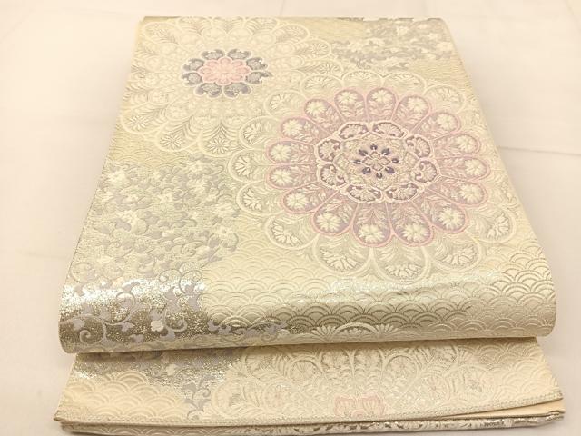 平和屋着物◎六通柄袋帯 唐織 青海波正倉院花文 銀糸 正絹 逸品 BAAU2036yc