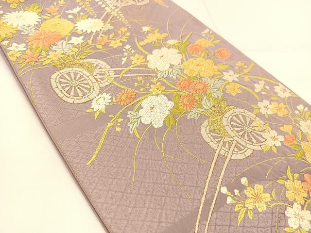 平和屋着物◎六通柄袋帯 唐織 花車文 金糸 正絹 逸品 BAAU2044yc
