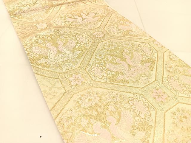 平和屋着物◎六通柄袋帯 唐織 蜀江向かい鳥花文 金糸 やまと誂製 正絹 逸品 BAAU2059yc