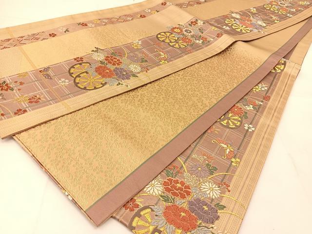 平和屋着物◎六通柄袋帯 唐織 舞蝶花車文 金糸 正絹 逸品 BAAU2063yc