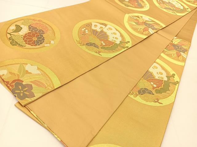 平和屋着物◎六通柄袋帯 花蝶丸文 金糸 引箔 正絹 逸品 BAAU2064yc