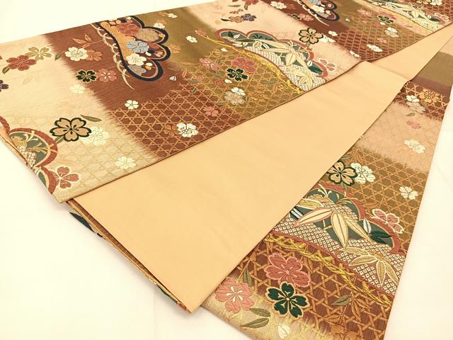 平和屋着物◎六通柄袋帯 唐織 松竹梅枝垂れ桜文 金銀糸 正絹 逸品 BAAU2113yc