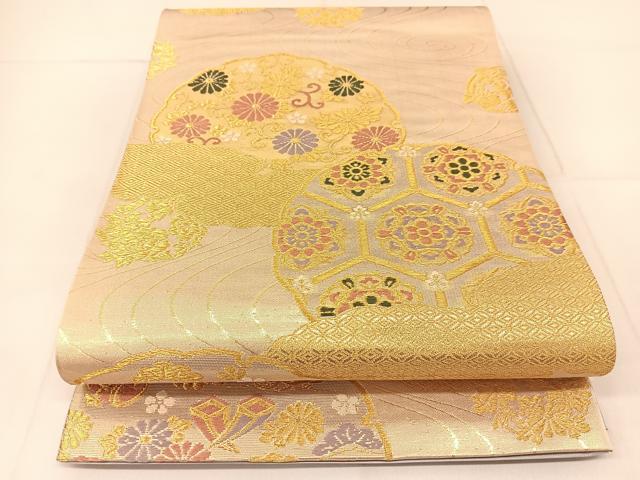 平和屋着物◎六通柄袋帯 唐織 流水雪輪花文 金糸 正絹 逸品 BAAU2129yc