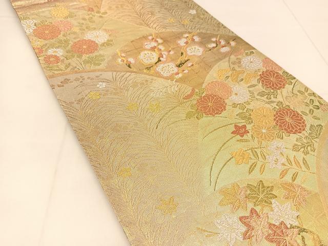 平和屋着物◎六通柄袋帯 花青海波 金銀糸 正絹 逸品 BAAU2130yc